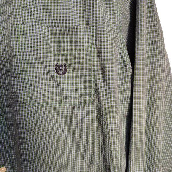 Chaps Mens 3XLT Easy Care Button-Down Green and Blue Plaid Long Sleeve Shirt - Picture 3 of 7